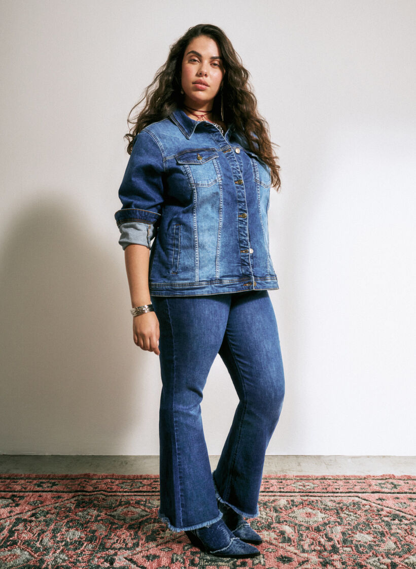 Ellen-Bootcut-Jeans, ungesäumt, Blue denim, Image
