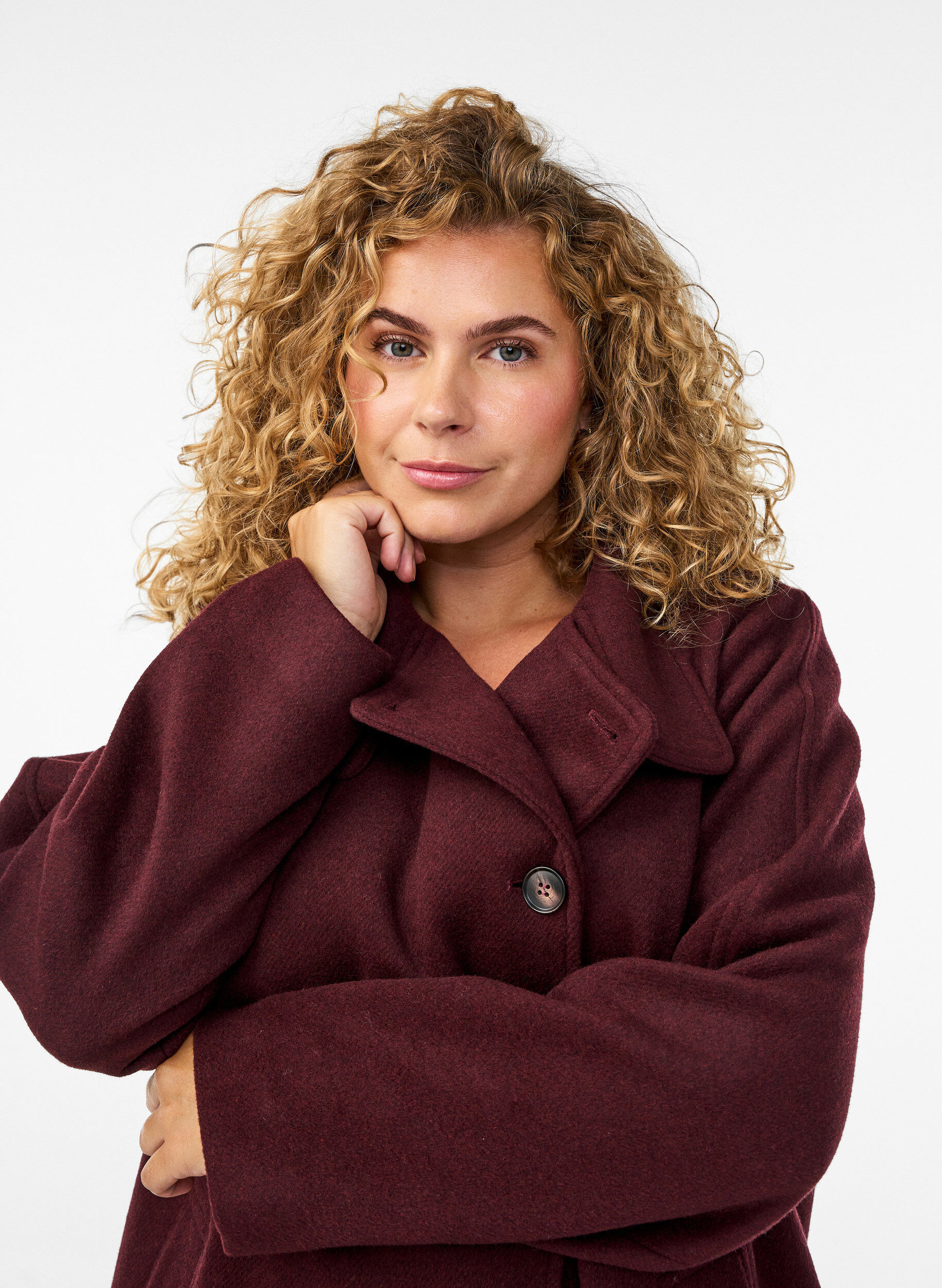 Zizzi Mantel aus Wolle mit Stehkragen, Rot, Model image number 3