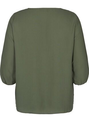 Einfarbige Bluse mit Spitze und 3/4-Ärmeln, Thyme, Packshot image number 1
