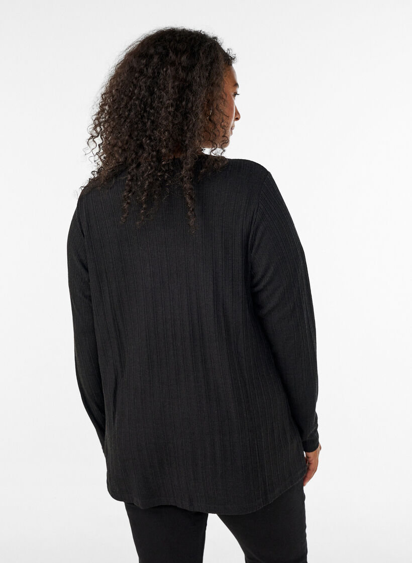 Offener Cardigan aus strukturiertem Jersey, Schwarz, Model image number 2