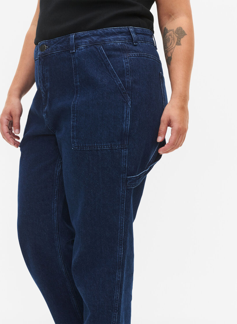 Gerade Passform Cargo Jeans, Dark blue, Model image number 3