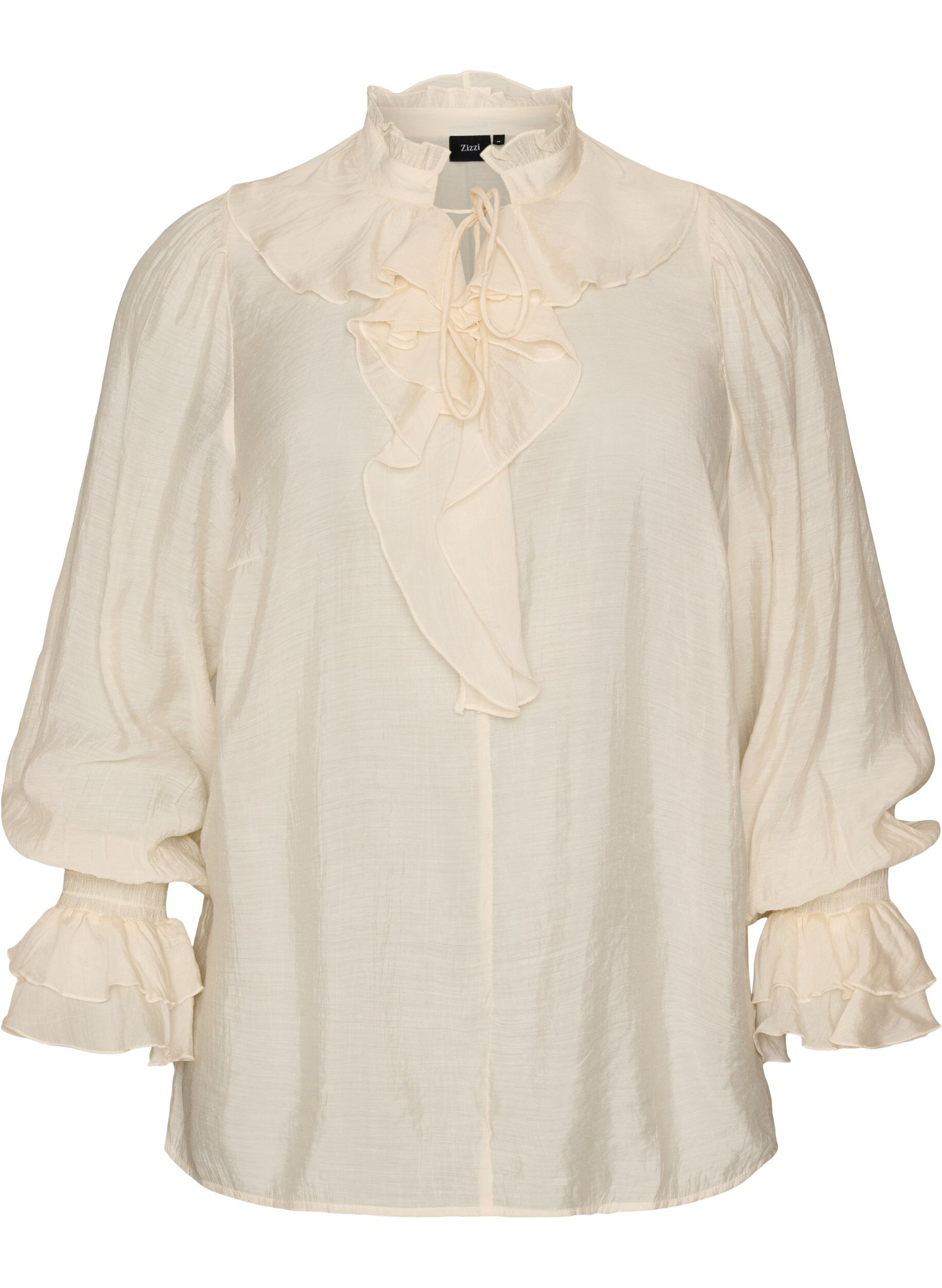 ZizziViskosebluse mit R&uuml;schen und langen &Auml;rmeln, Vanille, Packshot image number 0