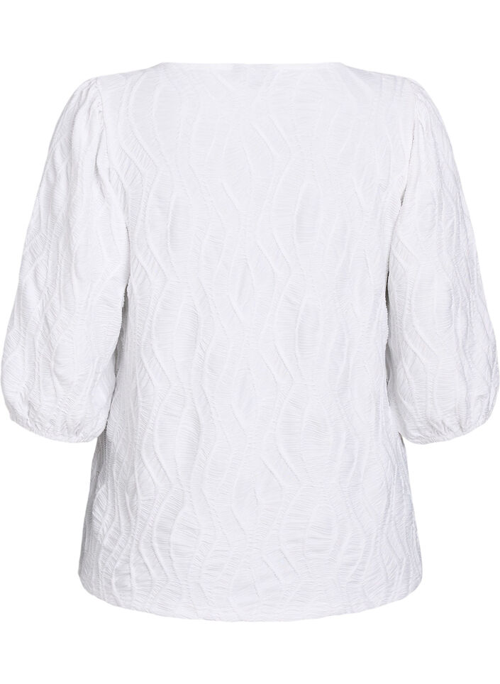 Bluse mit Struktur und 3/4-&Auml;rmeln, Wei&szlig;, Packshot image number 1