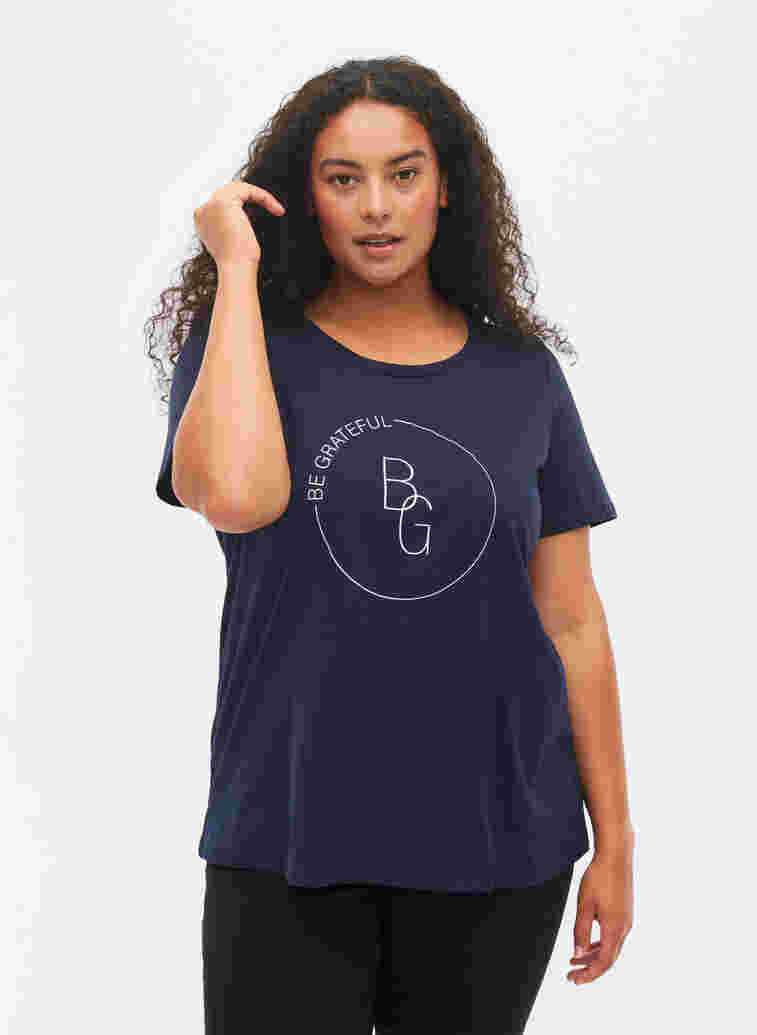 Kurzarm T-Shirt mit Print, Navy Blazer BG, Model image number 0