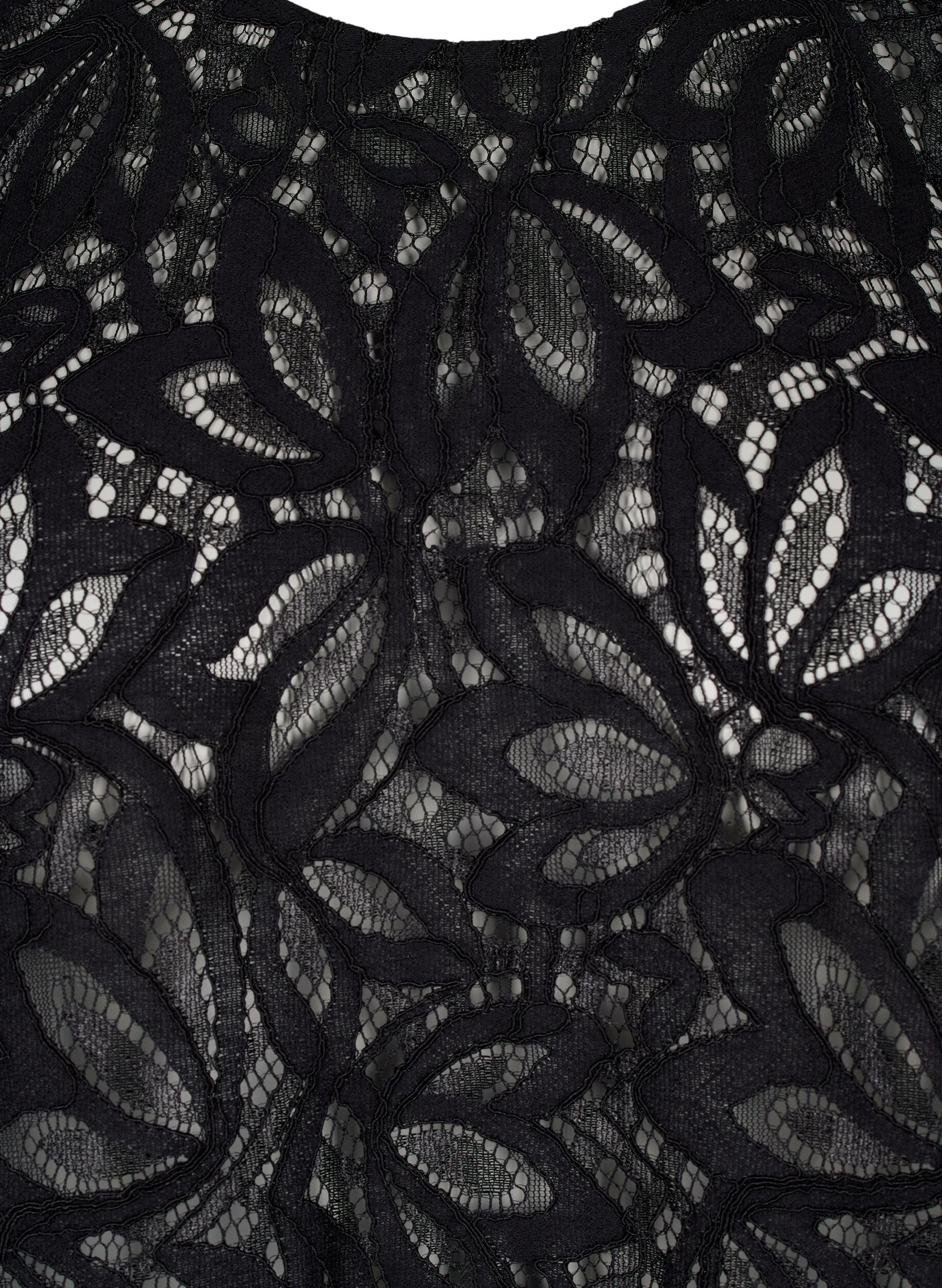 Zizzi Spitzenbluse mit kurzen &Auml;rmeln, Black, Packshot image number 2