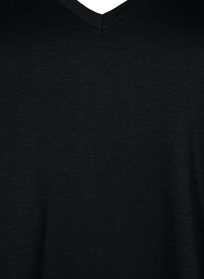 Kurz&auml;rmeliges Basic T-Shirt mit V-Ausschnitt, Schwarz, Packshot image number 2