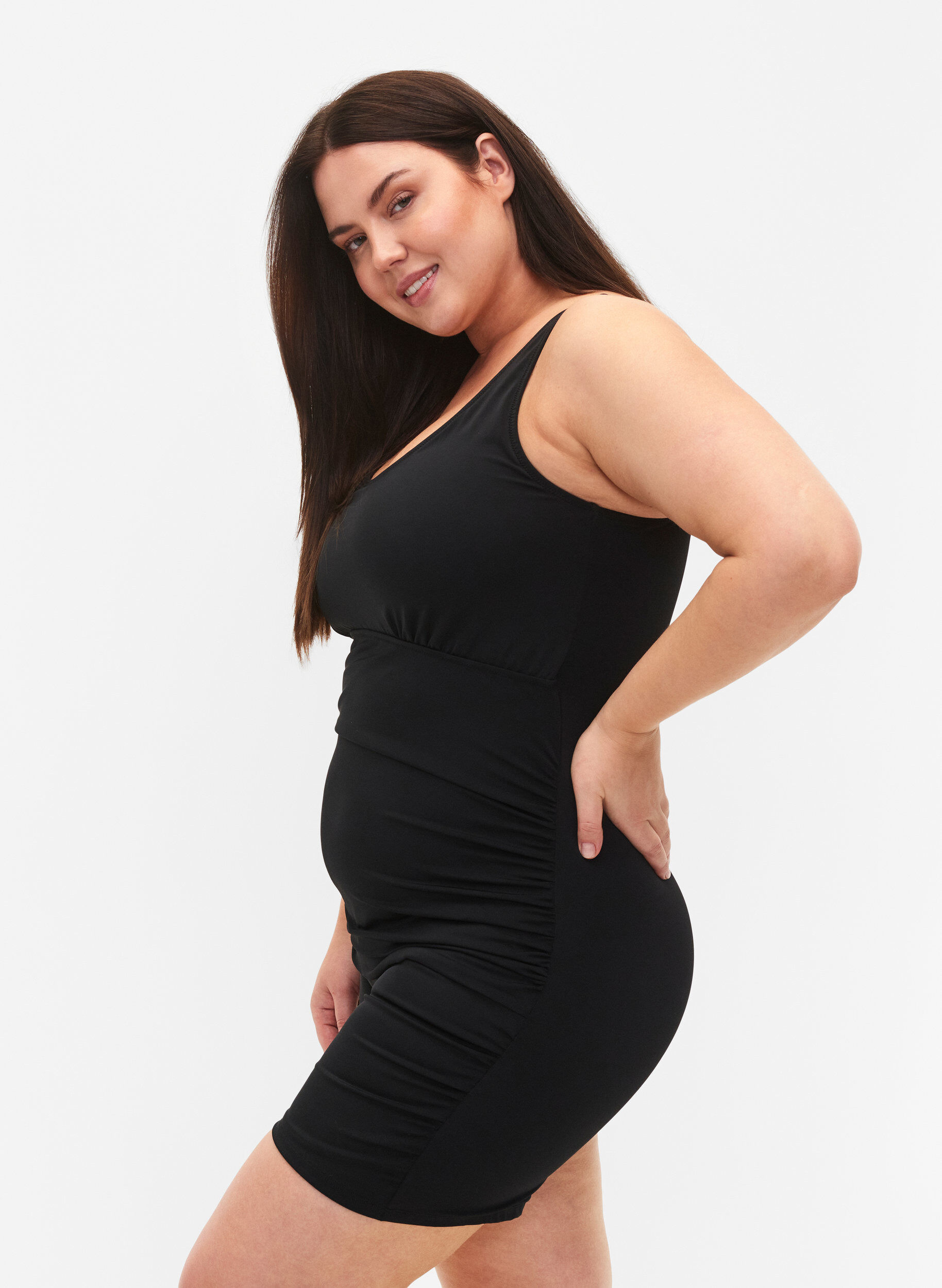 Zizzi Badeanzug mit Bein, Schwarz, Model image number 2