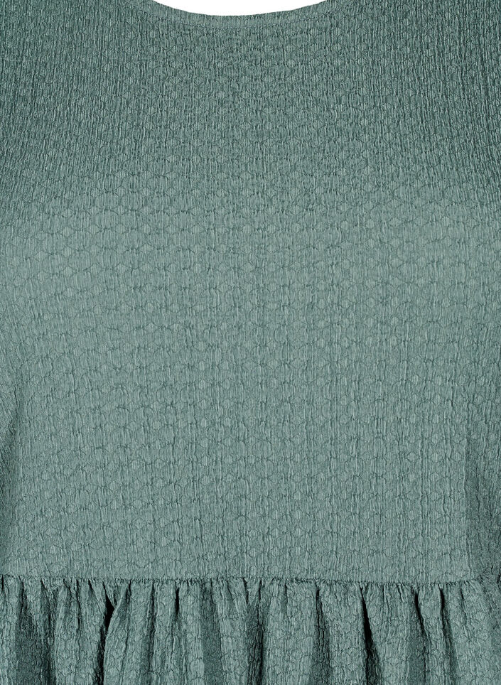 FLASH - Kurzes Kleid mit Struktur und 3/4-Ärmeln, Balsam Green, Packshot image number 2