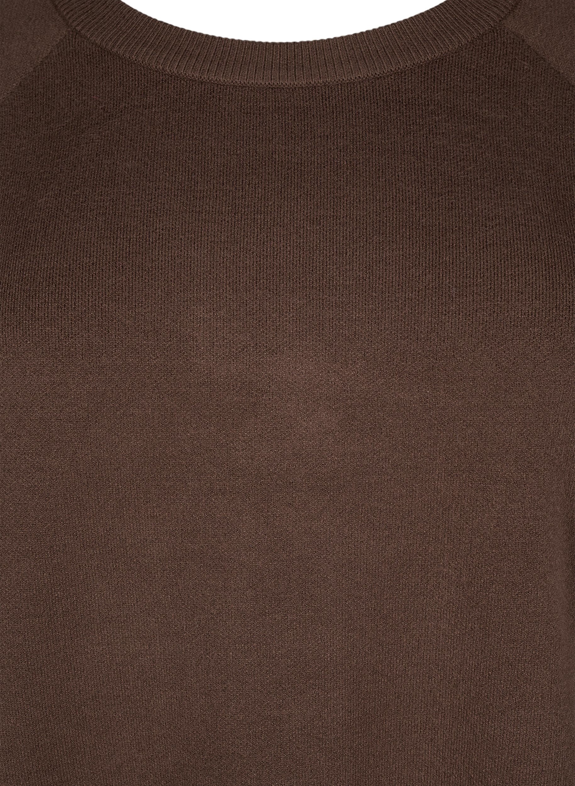 Zizzi Strickkleid mit Rundhalsausschnitt und Schlitz, Braun, Packshot image number 2