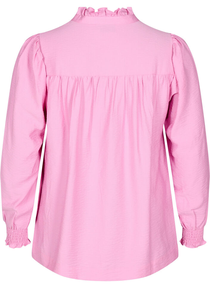 Bluse mit Rüschenkragen, Pink, Packshot image number 1