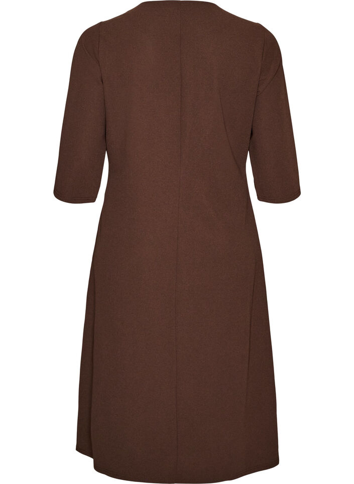 Jerseykleid mit Drapierung und dekorativer Schnalle, Braun, Packshot image number 1