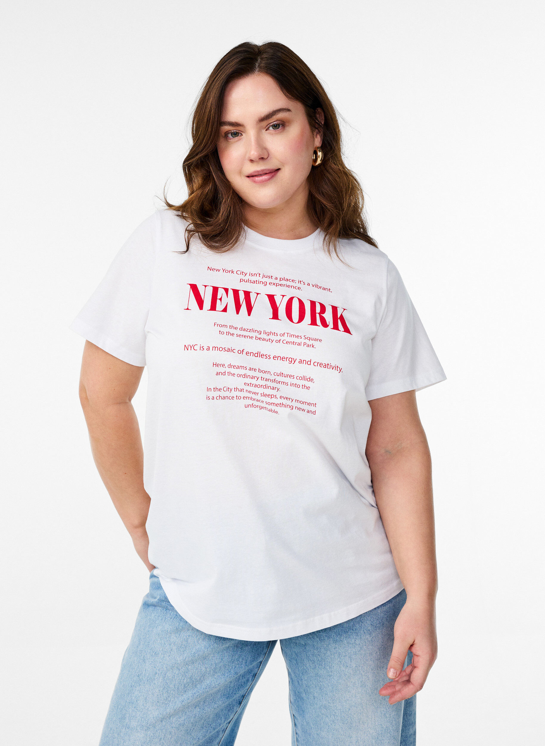 T-Shirt mit Textaufdruck und Rundhalsausschnitt, Wei&szlig;, Model