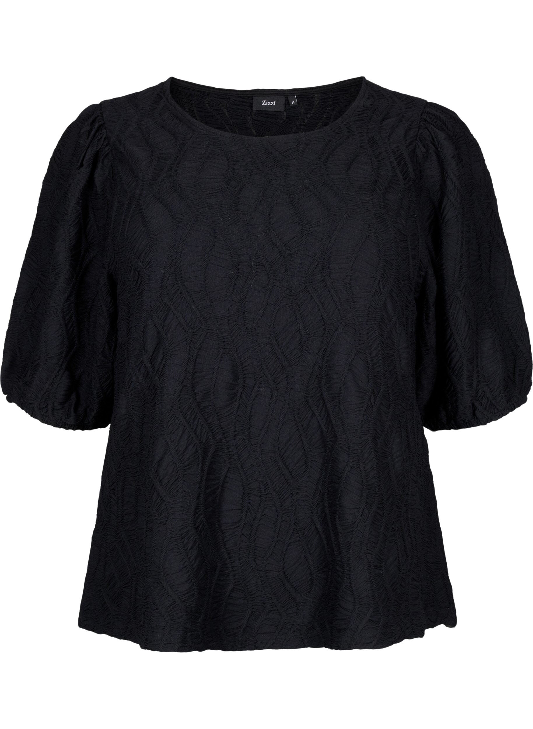 Zizzi Strukturierte Bluse mit kurzen &Auml;rmeln, Black, Packshot image number 0