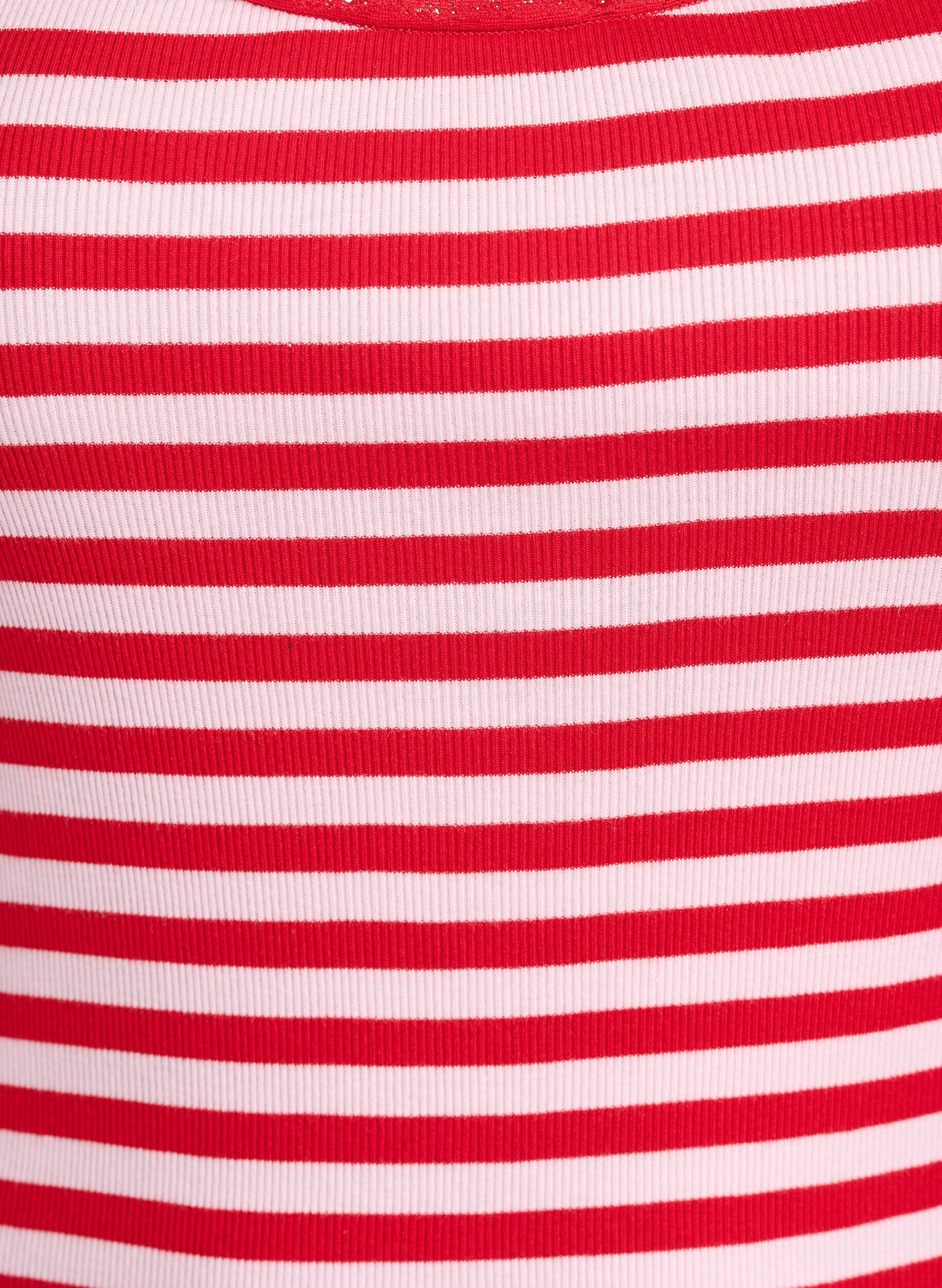 Zizzi Gestreiftes Top mit Rippstruktur und Spitzen, Pink, Packshot image number 2