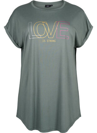 Kurzärmliges Nachthemd mit Textdruck, Balsam Green Love, Packshot image number 0