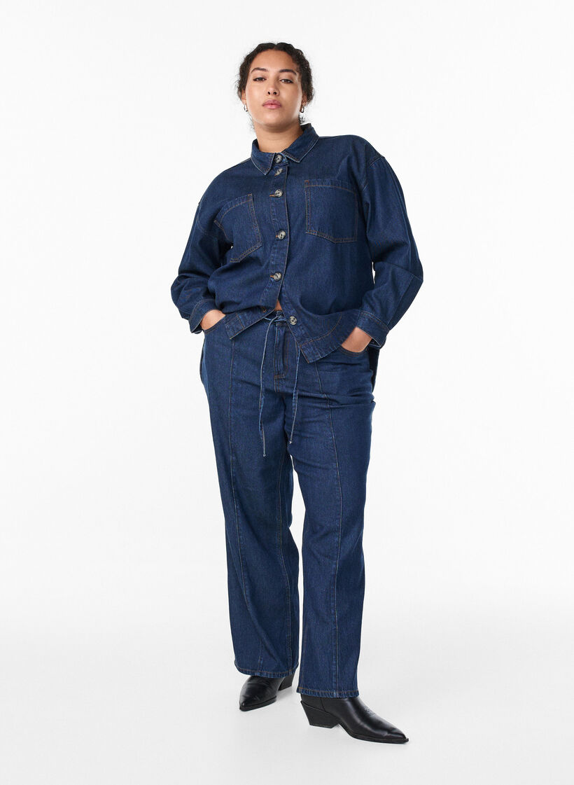 Wide Leg Jeans mit Bindeg&uuml;rtel und hoher Taille, Blau, Model image number 0