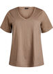 Kurz&auml;rmeliges Basic T-Shirt mit V-Ausschnitt, Braun, Packshot image number 0