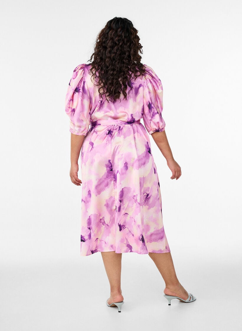 Partykleid mit kurzen &Auml;rmeln und Bindeg&uuml;rtel, Lila, Model image number 1