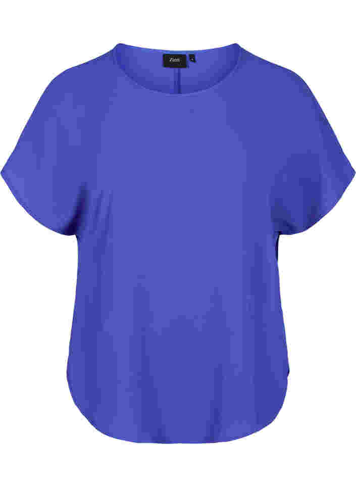 Bluse mit kurzen Ärmeln und Rundhalsausschnitt, Dazzling Blue, Packshot
