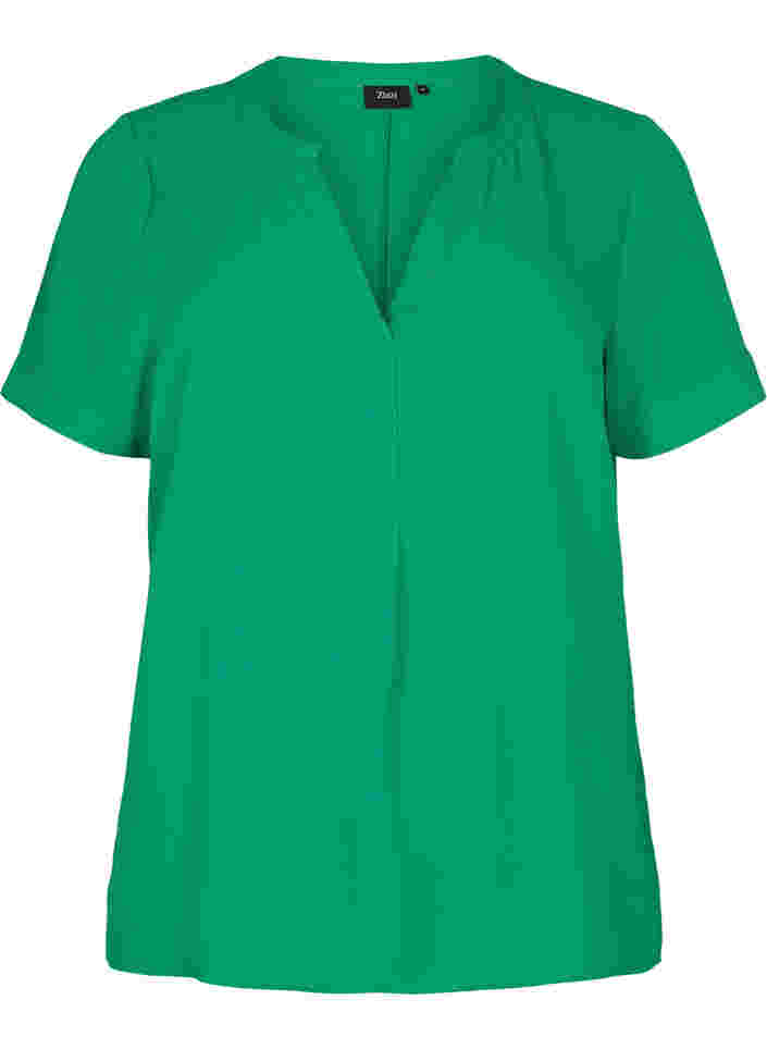 Kurzärmelige Bluse mit V-Ausschnitt, Jolly Green, Packshot image number 0