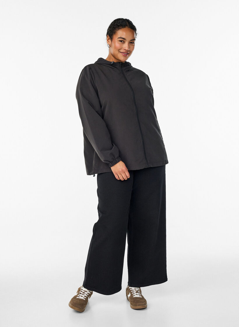 Leichte Jacke mit Kapuze und Rei&szlig;verschluss, Schwarz, Model image number 1