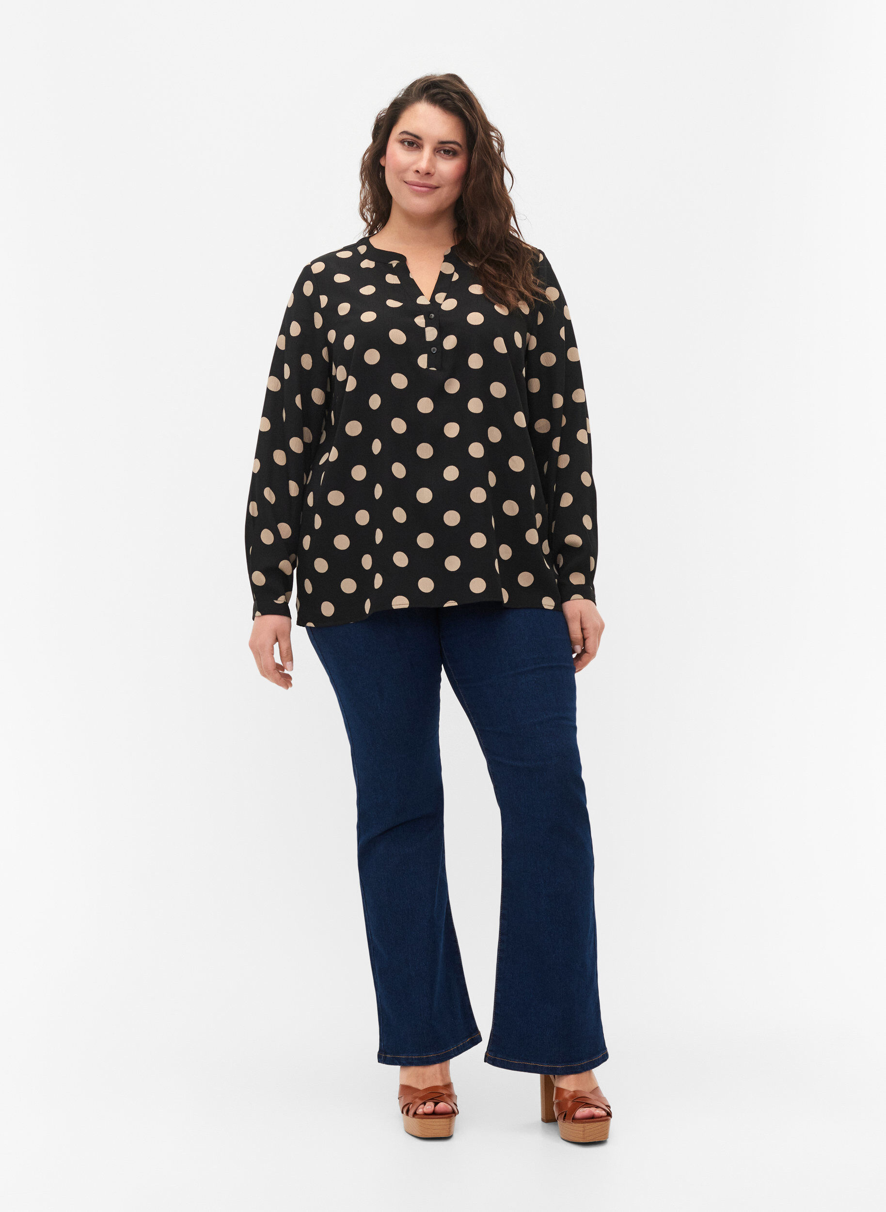 Zizzi FLASH &ndash; Lang&auml;rmlige Bluse mit Druck, Black Brown Dot, Model image number 2