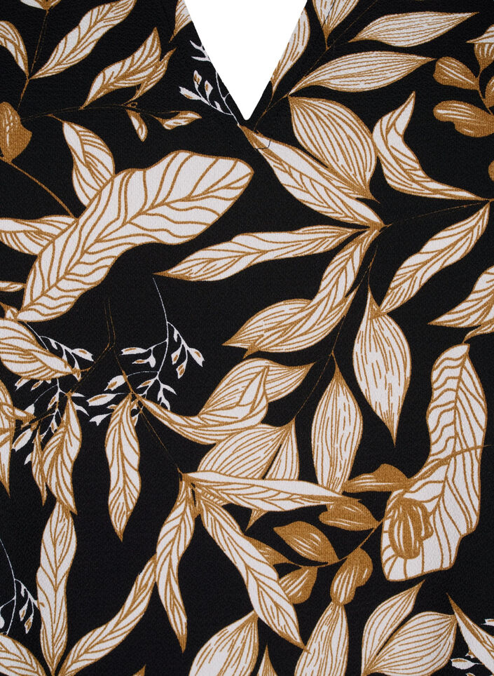 Bluse mit V-Ausschnitt und Blätter-Aufdruck, Black Leaf AOP, Packshot image number 2