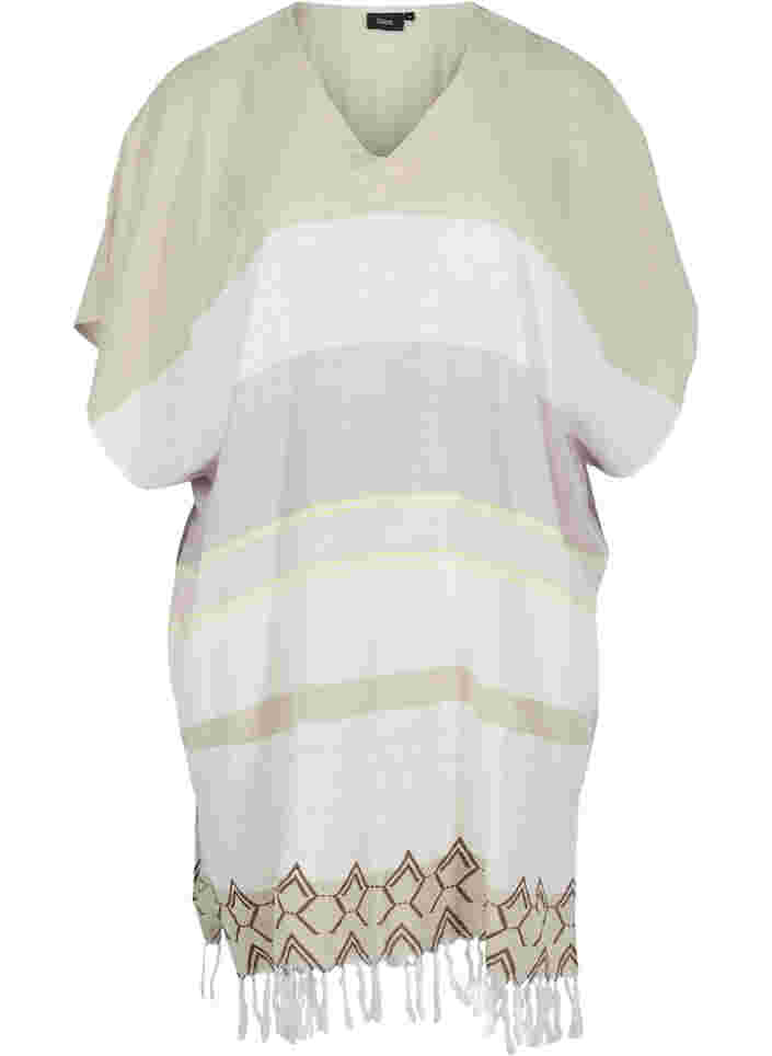 Gestreiftes Strandkleid aus Baumwolle mit Fransen, Sand As Sample, Packshot image number 0