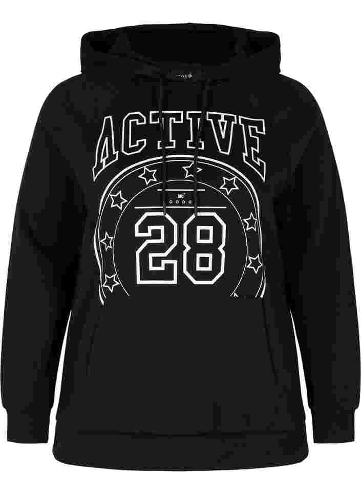 Sweatshirt mit Printdetails und Kapuze, Black, Packshot image number 0