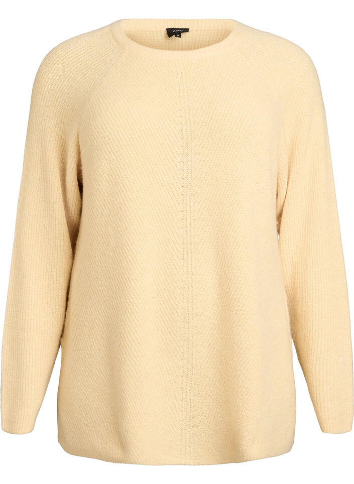 Strickpullover mit diagonalem Muster und Raglan&auml;rmeln, Gelb, Packshot image number 0