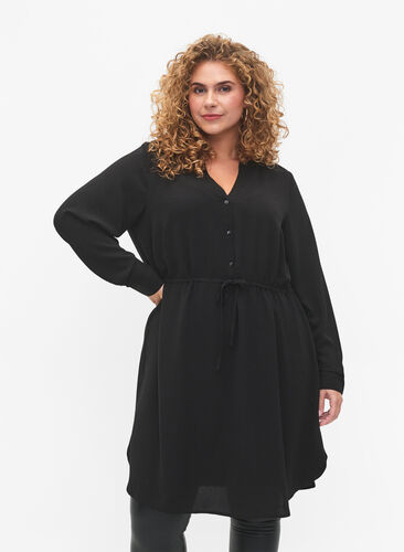 Kleid mit Spitze an der Taille, Black, Model image number 0