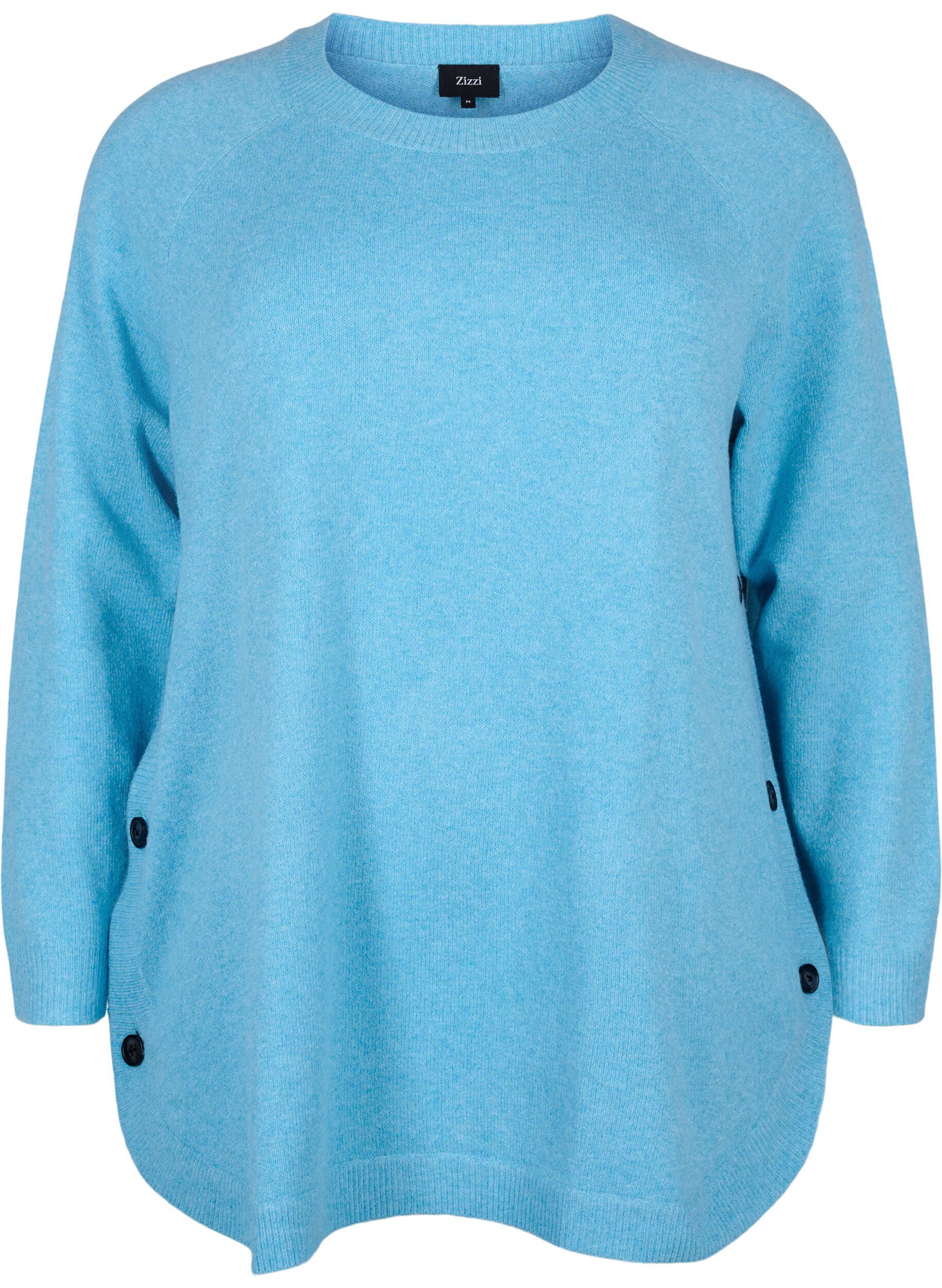 Zizzi Strickbluse mit Knopfdetails, River Blue WhiteMel., Packshot image number 0