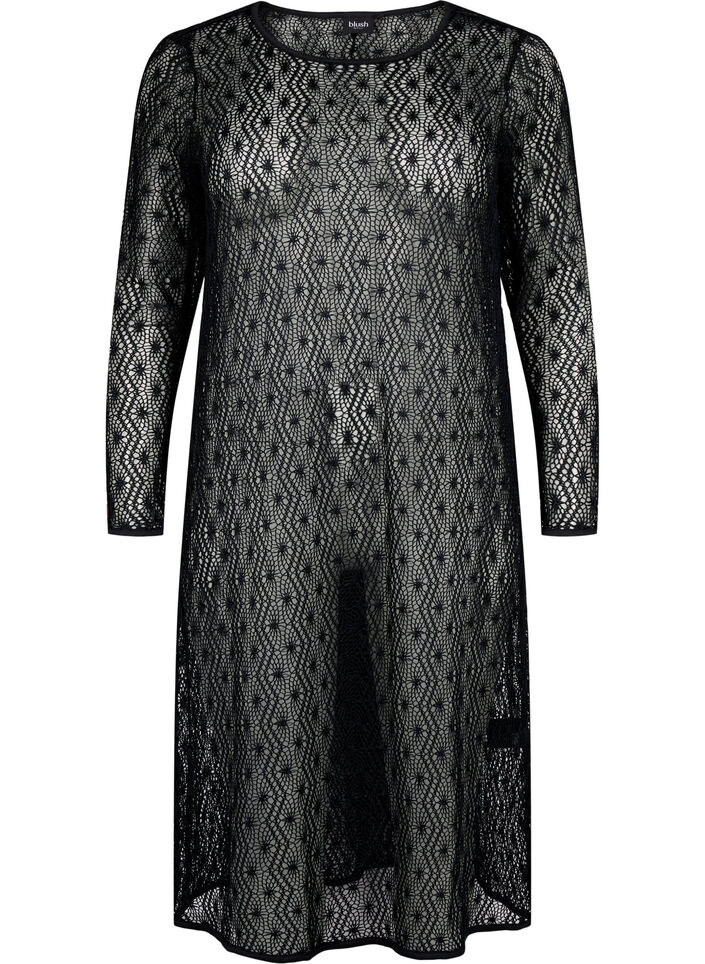 Häkelkleid mit langen Ärmeln, Black, Packshot image number 0