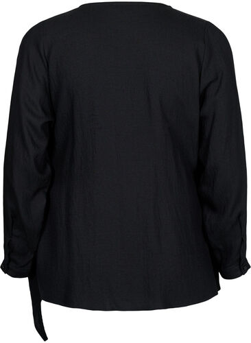 Langärmelige Bluse aus Viskose in Wickeloptik, Black, Packshot image number 1