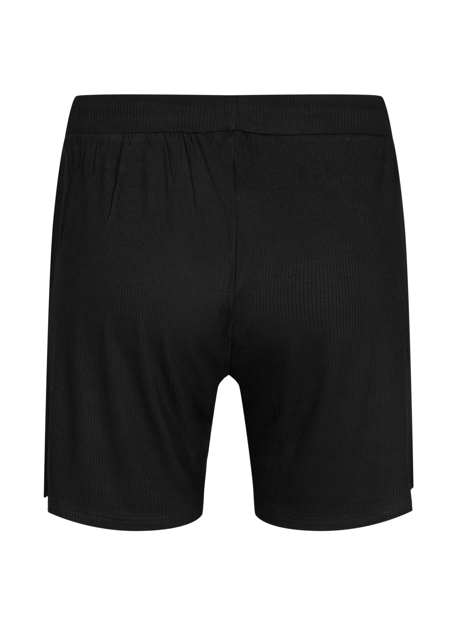 Zizzi Lockere Shorts aus Viskose mit Ripp, Black, Packshot image number 1