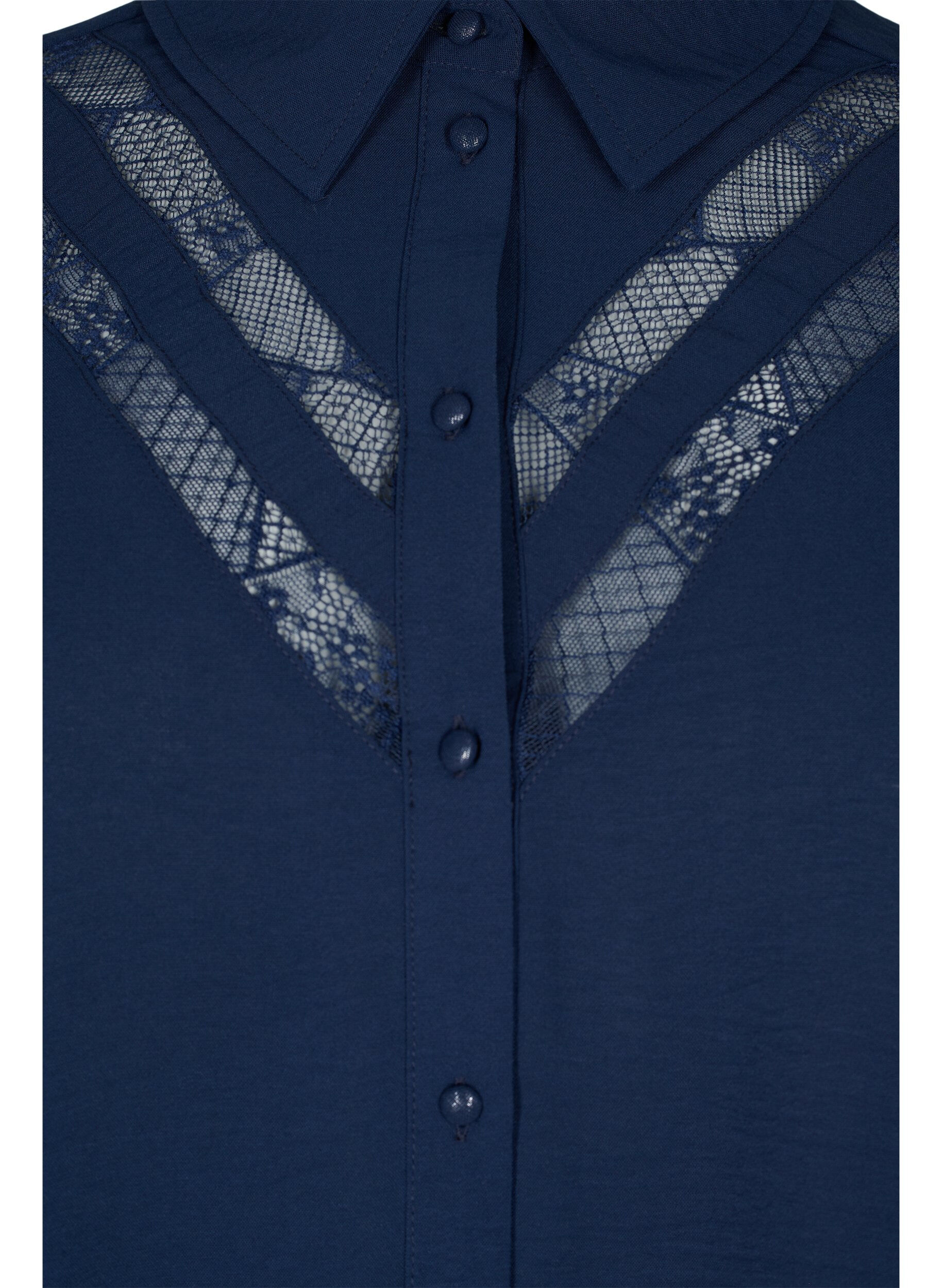 Zizzi Langes Shirt mit Spitzendetails, Navy Blazer, Packshot image number 2