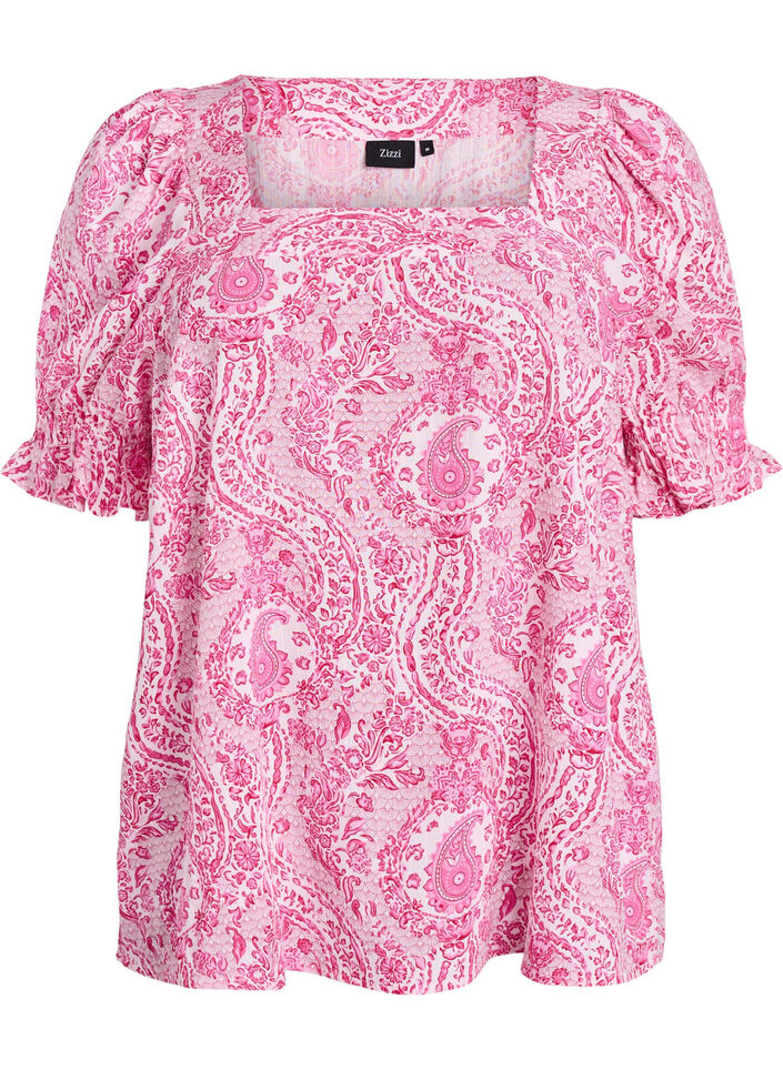 Viskose-Bluse mit Paisley-Print und eckigem Ausschnitt, Pink, Packshot image number 0