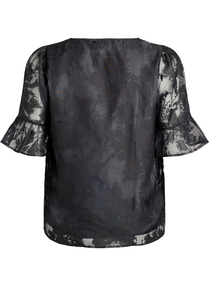 Partybluse in Organza-Optik mit Ton-in-Ton-Muster, Schwarz, Packshot image number 1