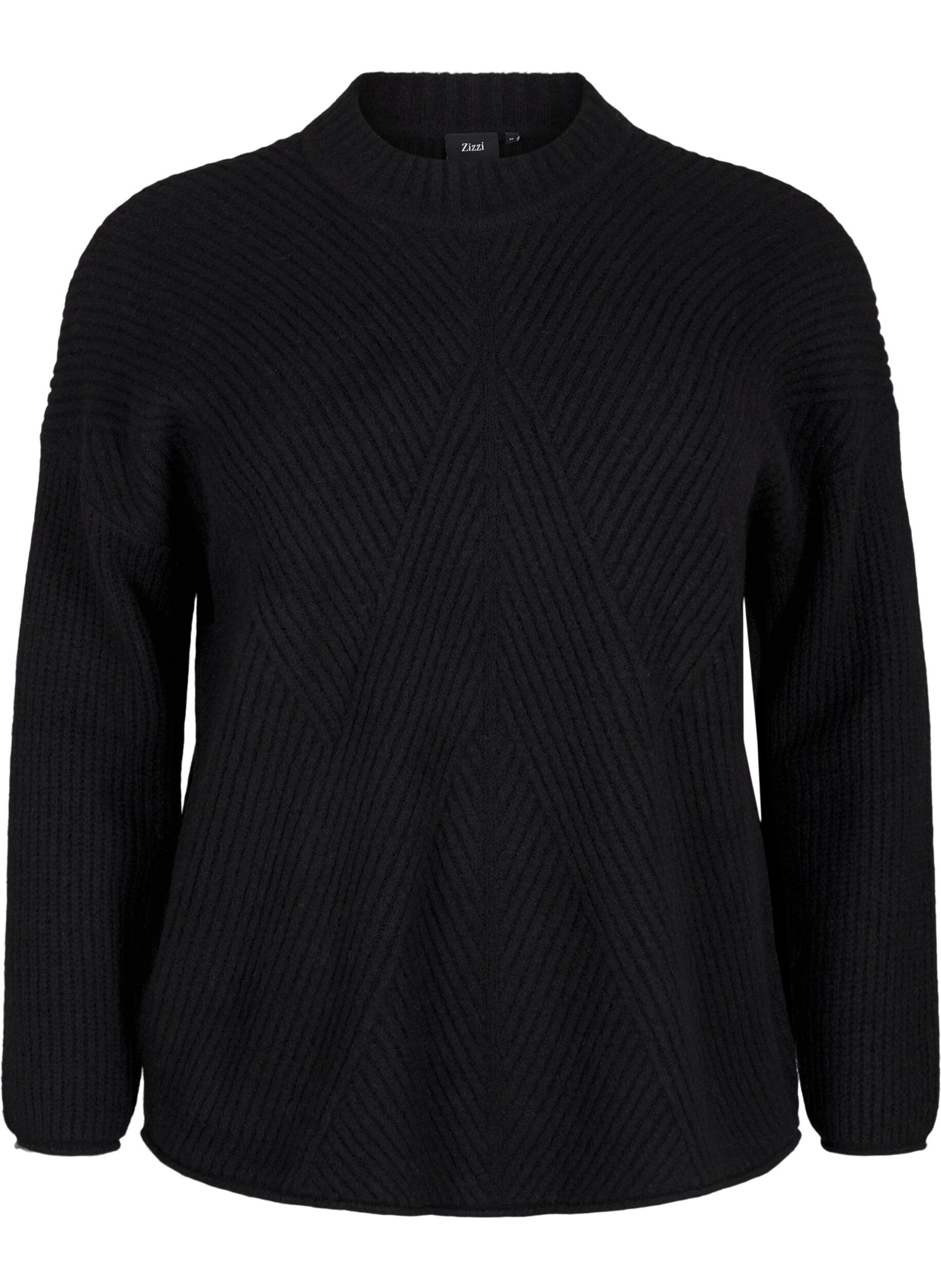 Zizzi Pullover mit Streifenmuster und langen &Auml;rmeln, Black Mel., Packshot image number 0