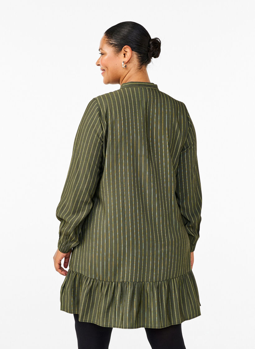 Kurzes gestreiftes Kleid mit Rüschen, Thyme Stripe AOP, Model image number 1