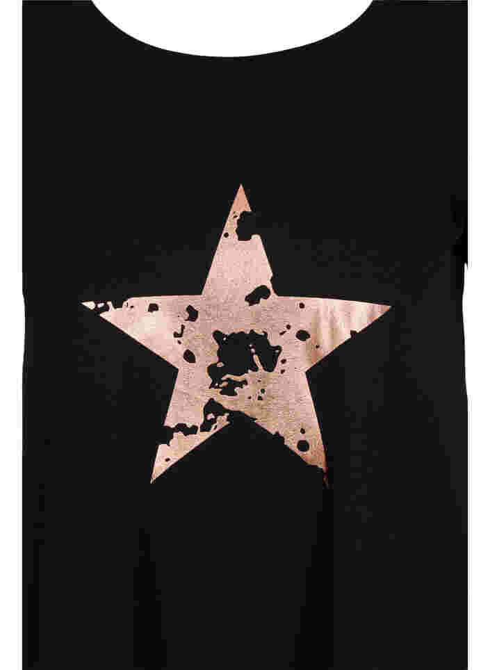 Kurzarm T-Shirt aus Baumwolle mit Aufdruck, Black w. star copper, Packshot image number 2