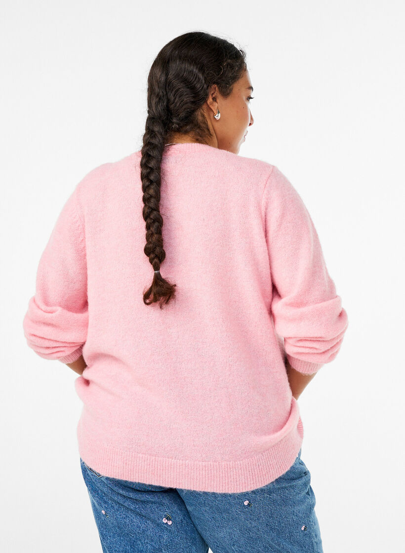 Strickjacke aus Wolle mit Knöpfen, Pink, Model