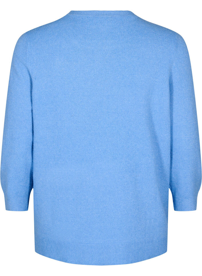 Strickbluse mit floralem Muster und 3/4-Ärmeln, Della R. Blue Mel., Packshot image number 1