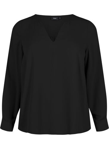  Langärmelige Bluse mit Falten am Rücken, Black, Packshot image number 0