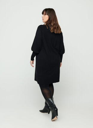 Kleid mit hohem Kragen und Ballonärmeln, Black, Model image number 1