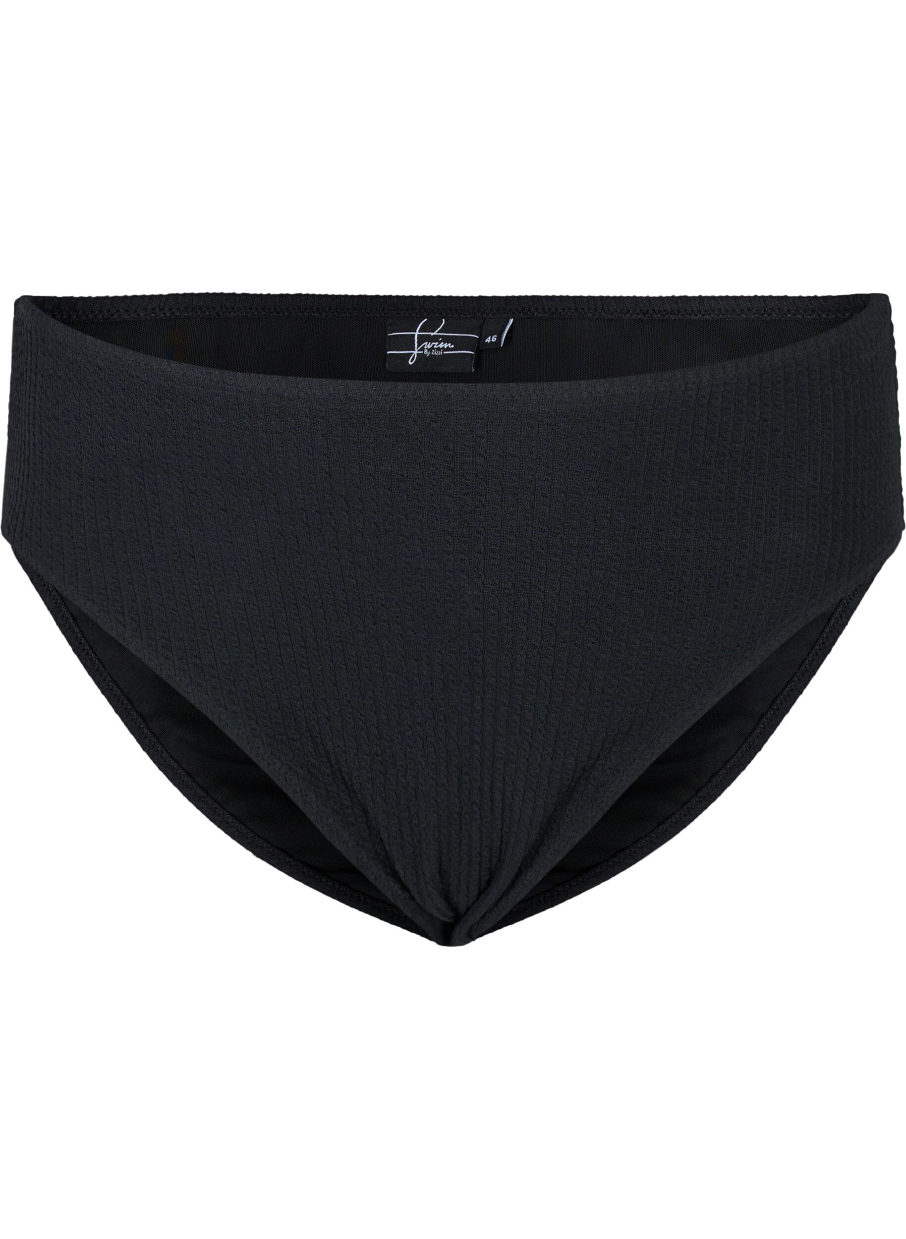 Zizzi Hochtaillierte Bikini-Hose mit Cr&ecirc;pe-Struktur, Black, Packshot image number 0