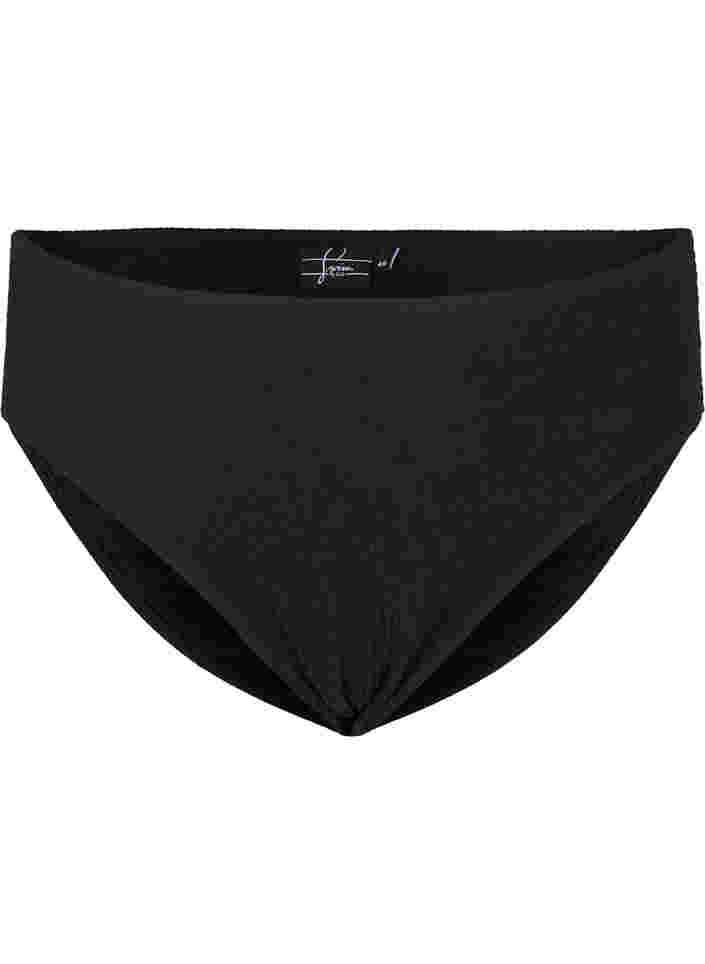 Hochtaillierte Bikini-Hose mit Crêpe-Struktur, Black, Packshot image number 0