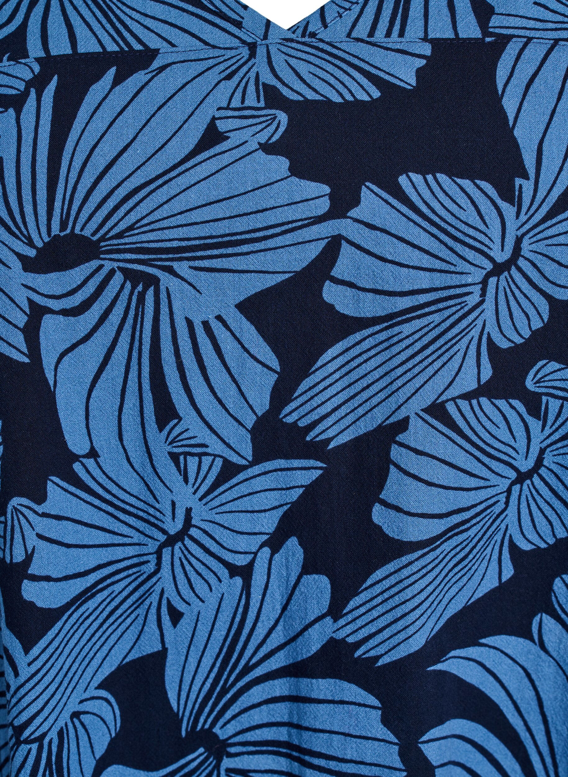 ZizziKurzes A-Linien-Kleid mit floralem Print, Blau, Packshot image number 2