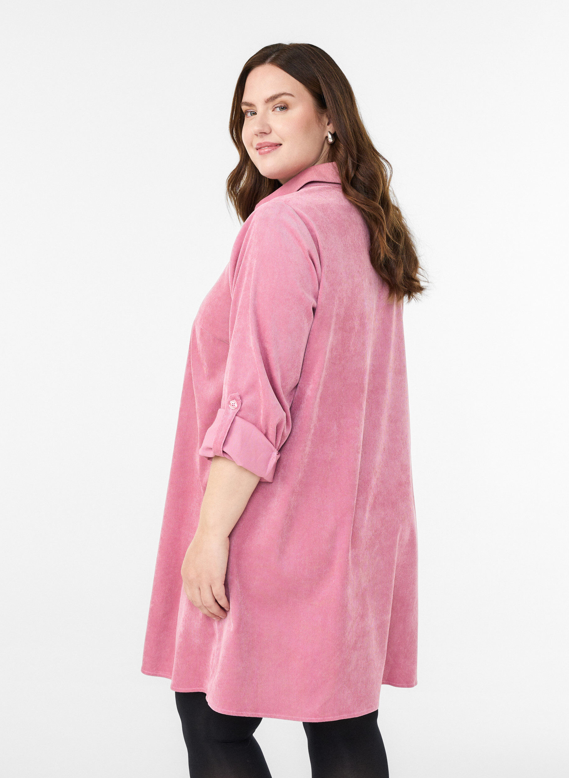 Zizzi Cordkleid mit Rei&szlig;verschluss und 3/4-&Auml;rmeln, Rot, Model image number 2