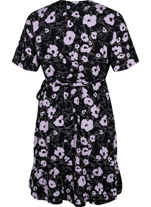 Wickelkleid mit Print und kurzen Ärmeln, Black Flower AOP, Packshot image number 1